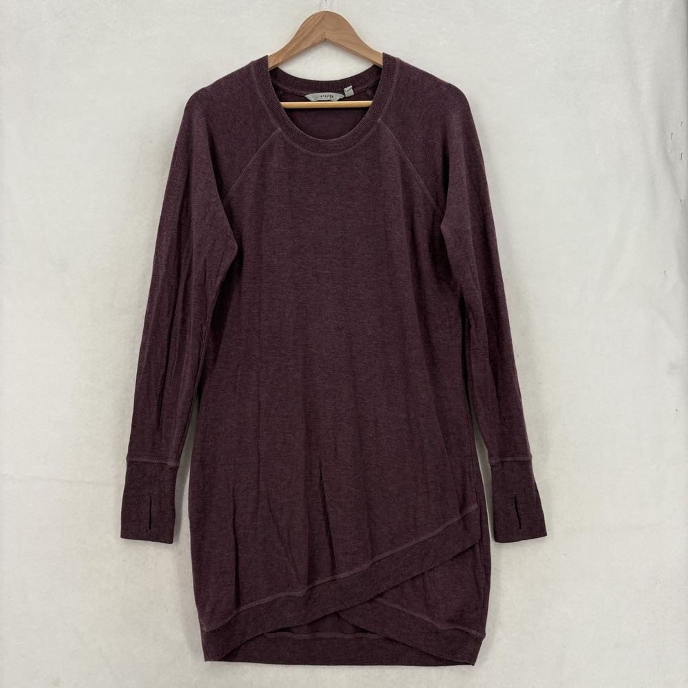 Athleta Criss Cross Sweatshirt Dress Womens Medium Purple Modal Raglan Pullover